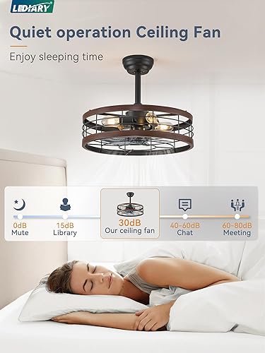 Miniatura 2 de LEDIARY Ventilador de techo enjaulado de 20 pulgadas con luz, ventilador de techo sin aspas con control remoto, luces de ventilador de granja para