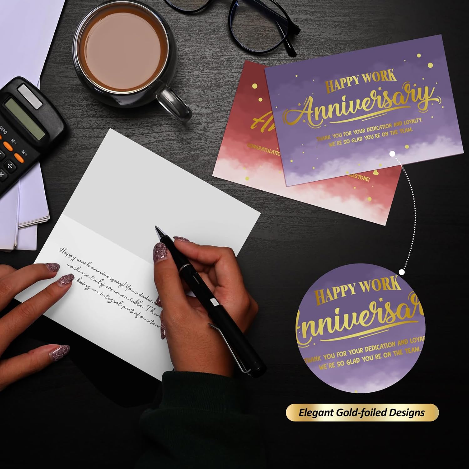 Motiskyy 100 Sets Happy Work Anniversary Cards with Envelopes and Stickers Employee Anniversary Cards 20 Design 4 x 6 Inches Staff Business Appreciation Gifts for Employees (Gold Foil Style)