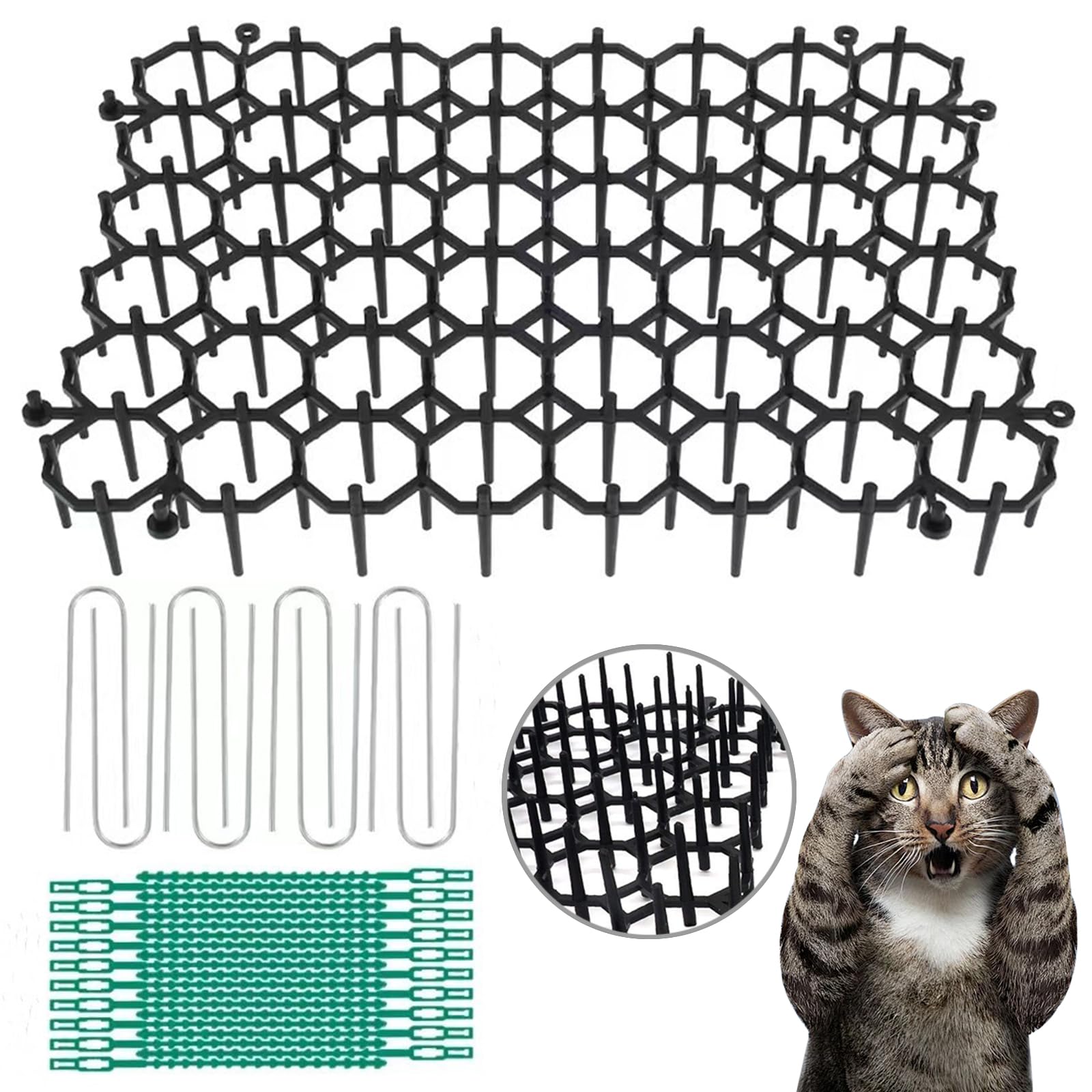 Cat Deterrents for Gardens,12PCS 20 * 15cmAnti Cat Spikes, with Pegs and Ties, for Garden, Porch, Home, Anti Cat Mat Indoor Outdoor Mat