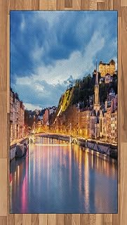 Ambesonne European Area Rug, View of Saone River in Lyon City at Evening France Blue Hour Historic Buildings, Flat Woven Accent Rug for Living Room Bedroom Dining Room, 2' 6" x 5', Multicolor