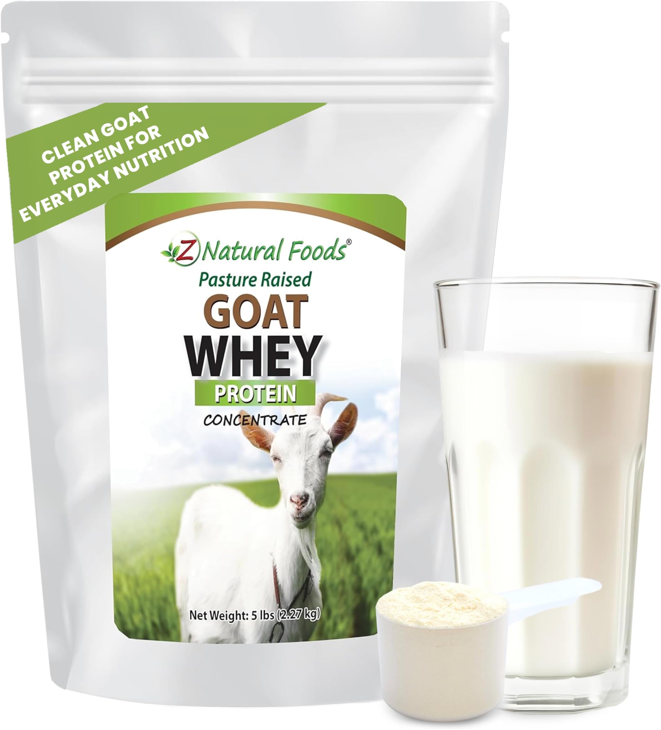 Goat Whey Protein Powder Concentrate, Bulk Size 5 Pounds, Unflavored & Undenatured, Grass Fed in USA, Good Source of BCAAs, No Hormones or Antibiotics, 100% Pure, Gluten Free, Non-GMO, Kosher