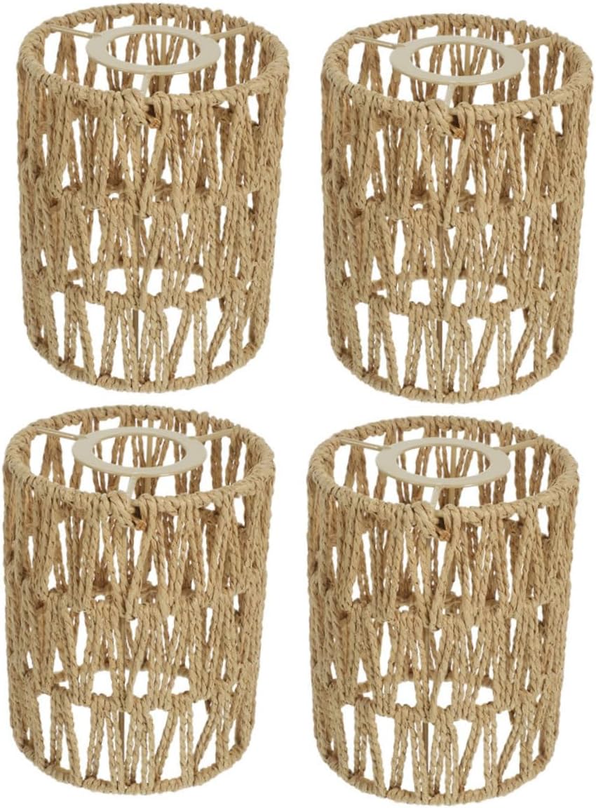 4pcs Faux Rattan Chandelier Shade Handwoven Paper Rope Lampshade Ceiling Lampshade for Bohemian Style Rustic Light Fixture Decorative Protection