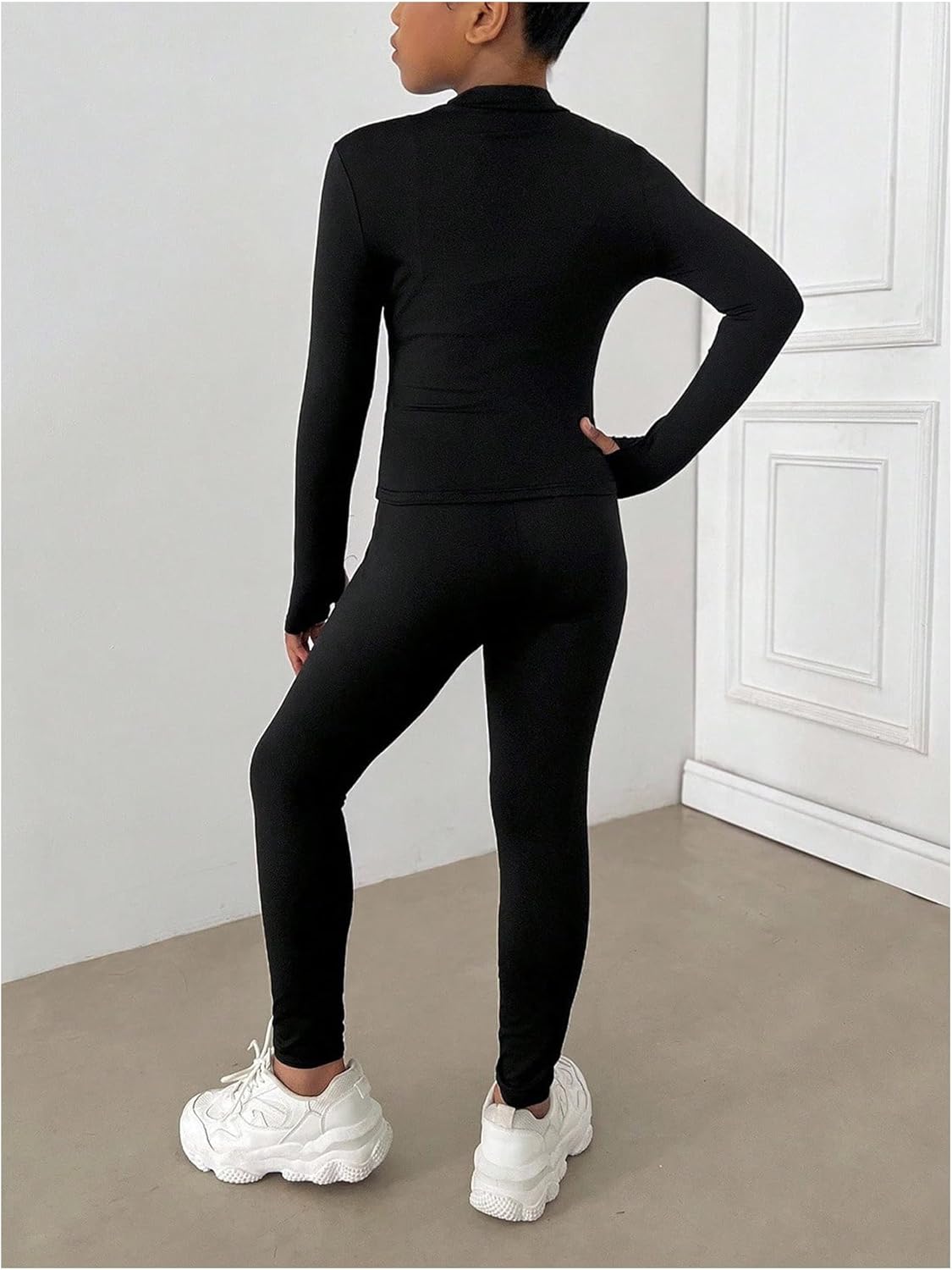 WDIRARA Girl's 2 Piece Outfit Long Sleeve Zip Up Top Yoga Leggings Set Athletic Tracksuit - Image 2
