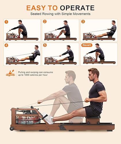 Miniatura 5 de Máquinas de remo para el hogar, máquina de remo de agua con diseño plegable, capacidad de 400 libras, monitor LCD, rieles de deslizamiento suave,