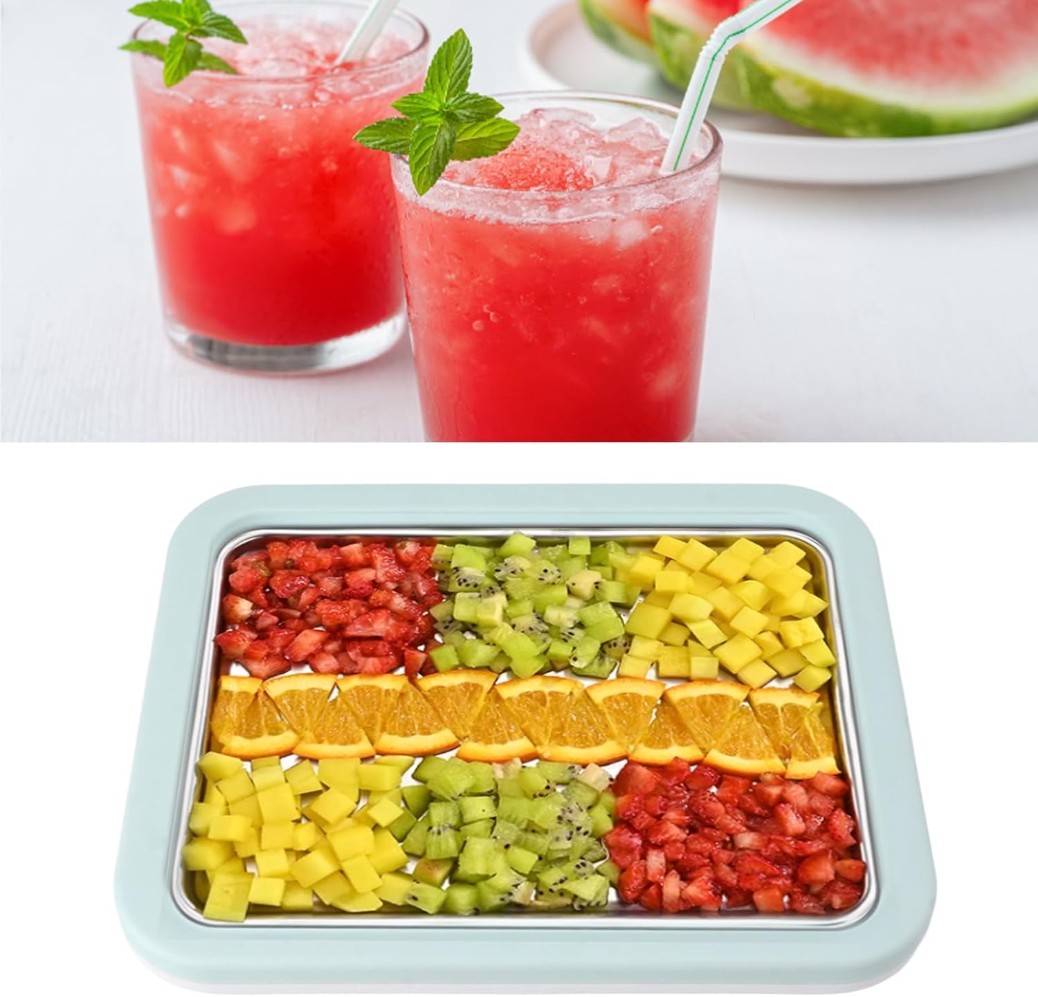 Fdit Ice Cream Maker, Rolled Ice Cream Maker, Stainless Steel Cold Pan Plate Homemade DIY Serve with 2 Spatula for Ice Cream Slushies Yogurt