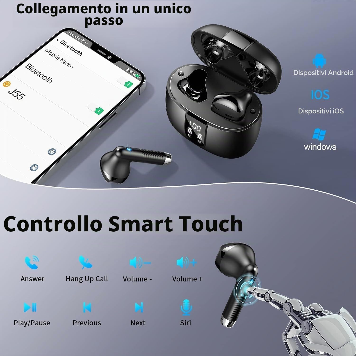 Cuffie Bluetooth 5.4, 2025 Nuovo Auricolari Bluetooth 56 Ore Stereo Cuffie Wireless In Ear con 4 ENC Mic, Cuffie Senza Fili Cancellazione Rumore Cuffiette Sport Earbuds IP7 Impermeabili Headphones
