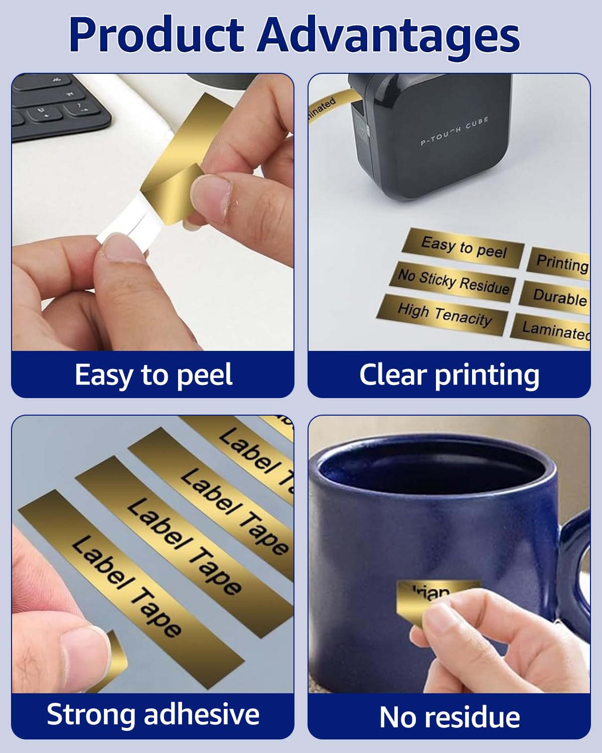 NineLeaf 8x TZe‑851 TZe TZ Etikettenband Kompatibel mit Brother P‑Touch TZe851 TZ‑851 AZe851 24 mm x 8 m Bänder Laminiertes Schwarz auf Gold Schriftband für Brother P touch PT‑P700 E550W H500LI