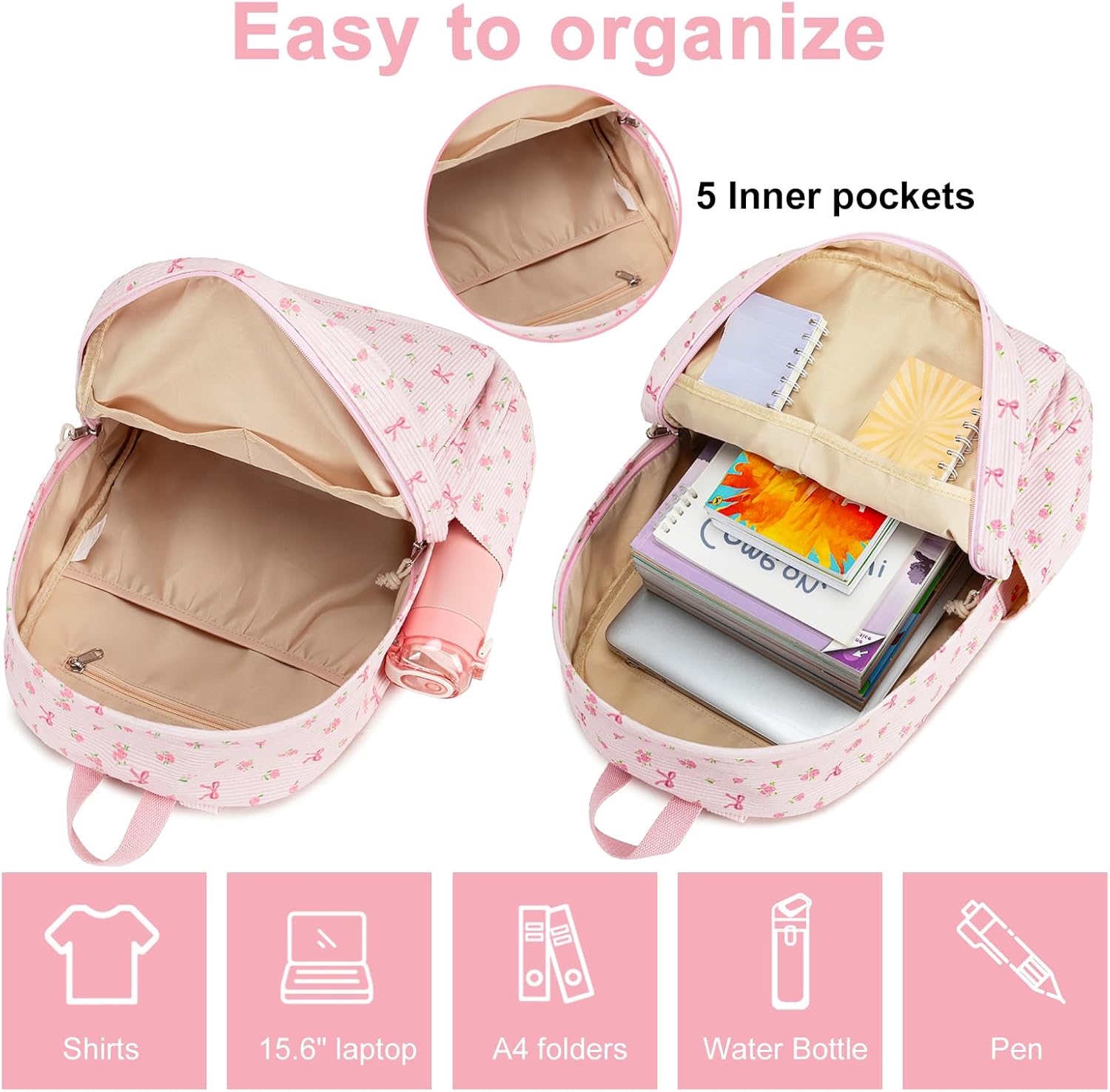 BTOOP School Backpacks for Teen Girls Bookbags Lightweight Kids Backpack School Bags Set with Lunch Box Pencil Case - Image 6