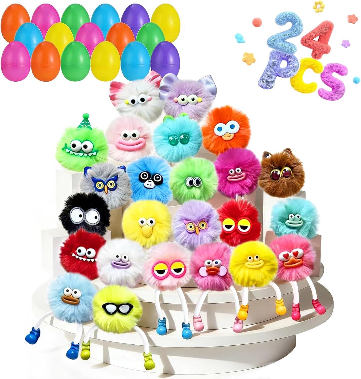 Prefilled Easter Eggs,Easter Basket Stuffers - 24 Pack,Fun Plush Bulk Gift Filled Easter for Kids