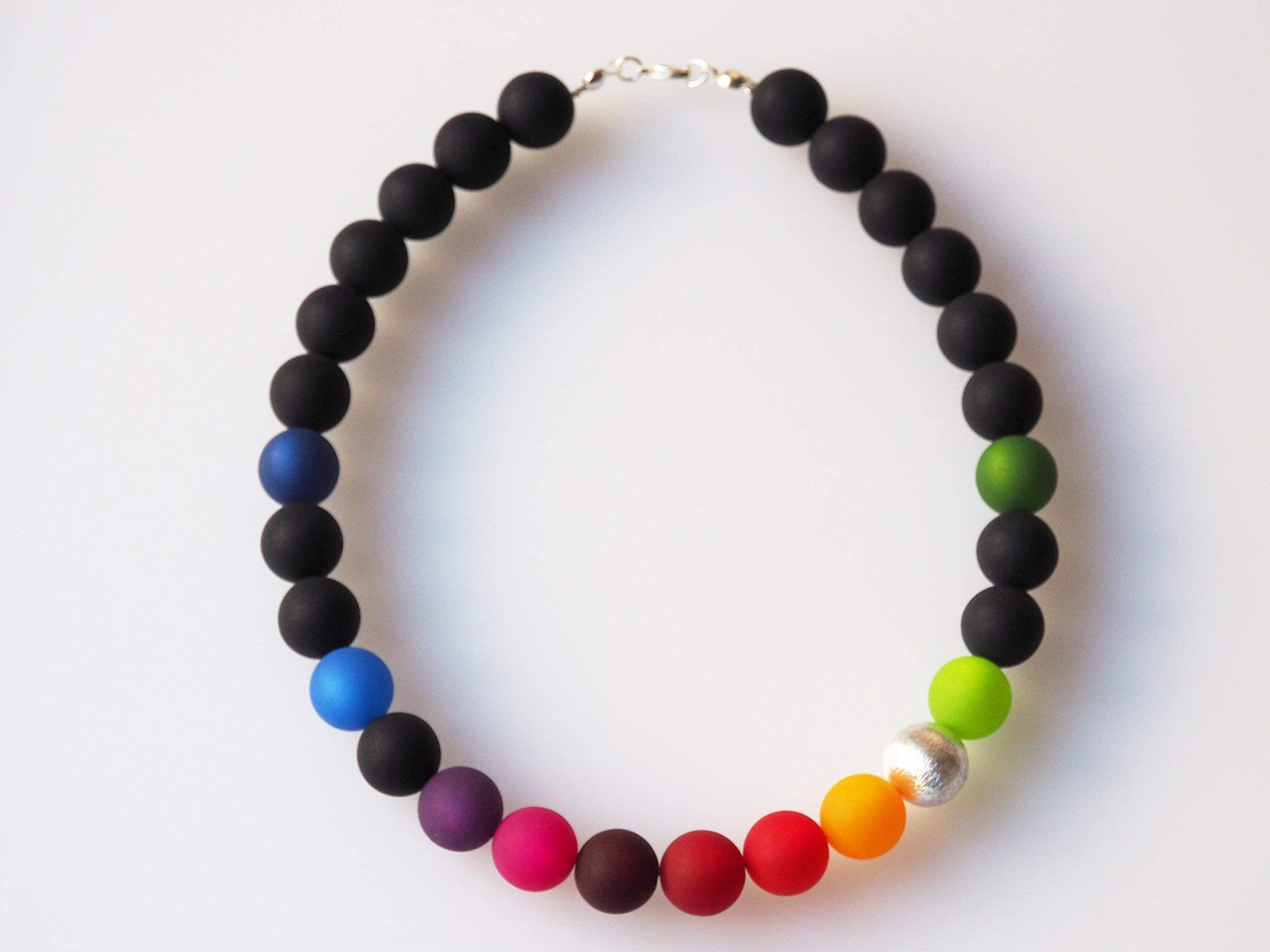 Polariskette Regenbogen schwarz bunt Kette Collier mit großen Polarisperlen