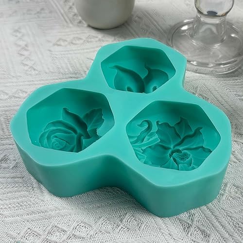 Vista 21 de Molde de silicona para jabón de múltiples cavidades, un molde de silicona para hacer 3 diferentes flores de jabón de rosas, moldes de resina de yeso
