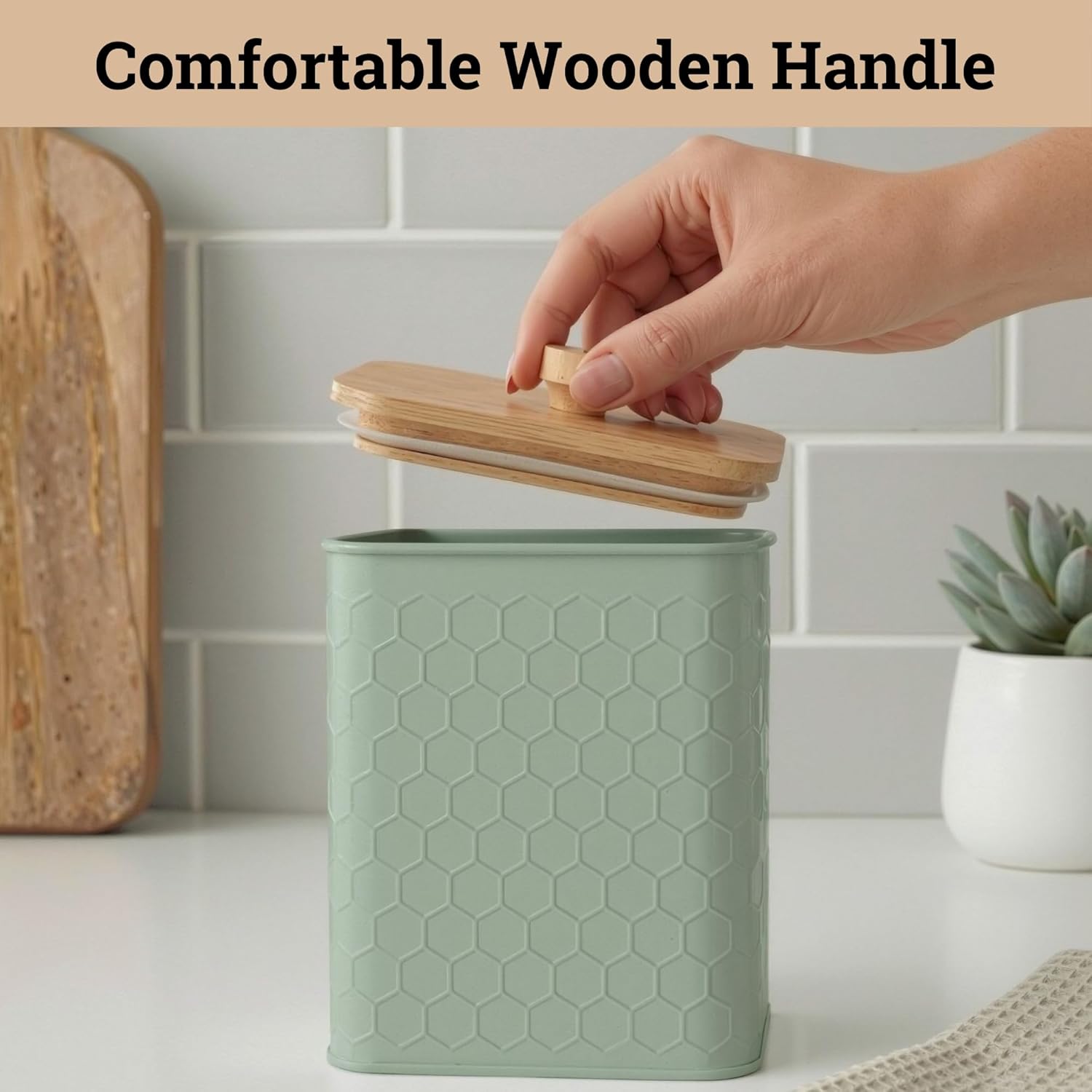 Kitchen Canisters for Countertop Set of 4 - Textured Iron Kitchen Canisters with Airtight Lids - Flour Sugar Canister Set - Flour and Sugar Containers Farmhouse - Coffee Jar for Counter - Green Jar x4