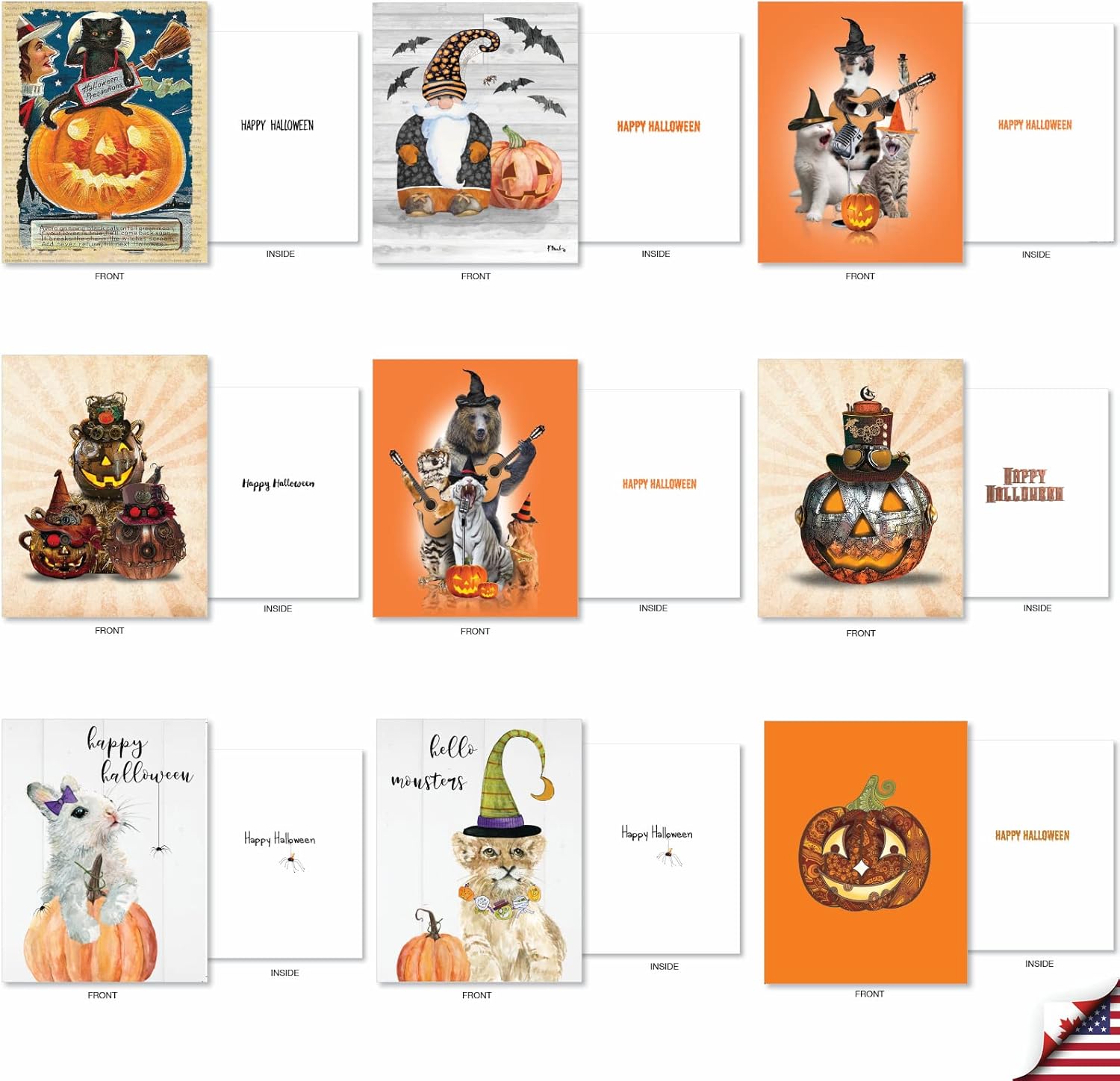 The Best Card Company 36 Assorted Halloween Note Cards Box Set 4 x 5.12 Inch with Envelopes (36 Designs, 1 Each) Pumpkin Fun AM10142HWG-B1x36