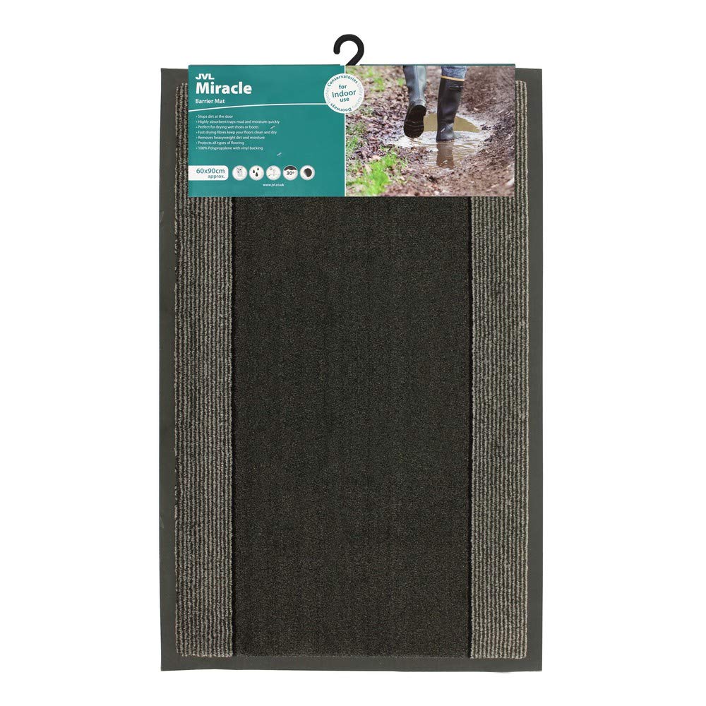 Jvl Miracle Machine Washable With Stripes Barrier Mat, 60X90cm, Charcoal