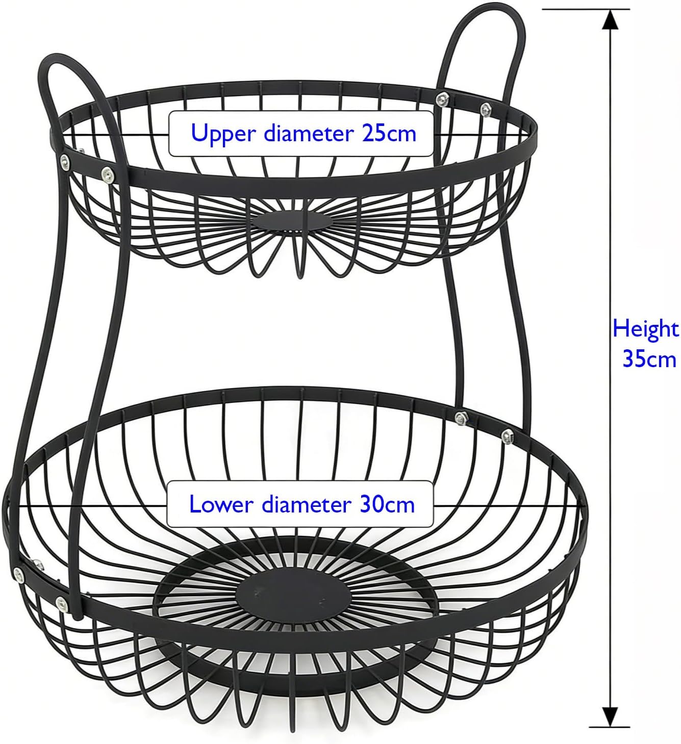 2-Tier Fruit Basket for Kitchen Counter with 2 Banana Hangers, Large Metal Wire Fruit Bowl Organizer with Food-Safe Mats for Bananas, Apples, Bread & Onions, Countertop Produce Storage