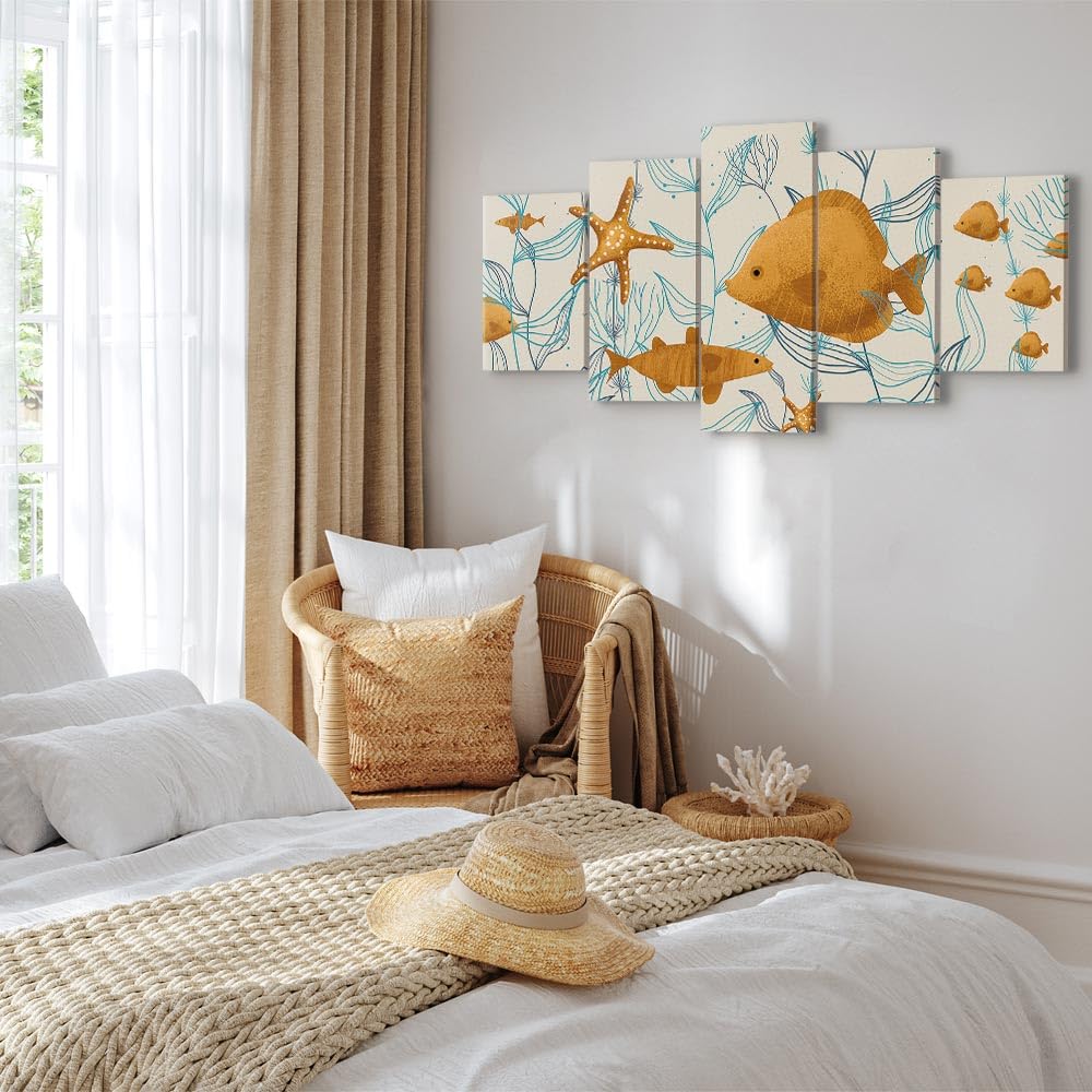 murando - Quadro Mondo 225x112 cm 5 Pezzi Stampa su tela XXL Immagini Moderni Murale Fotografia Grafica Decorazione da parete Quadri Componibili Pesci Stella marina Impianti Mare g-A-10076-b-a