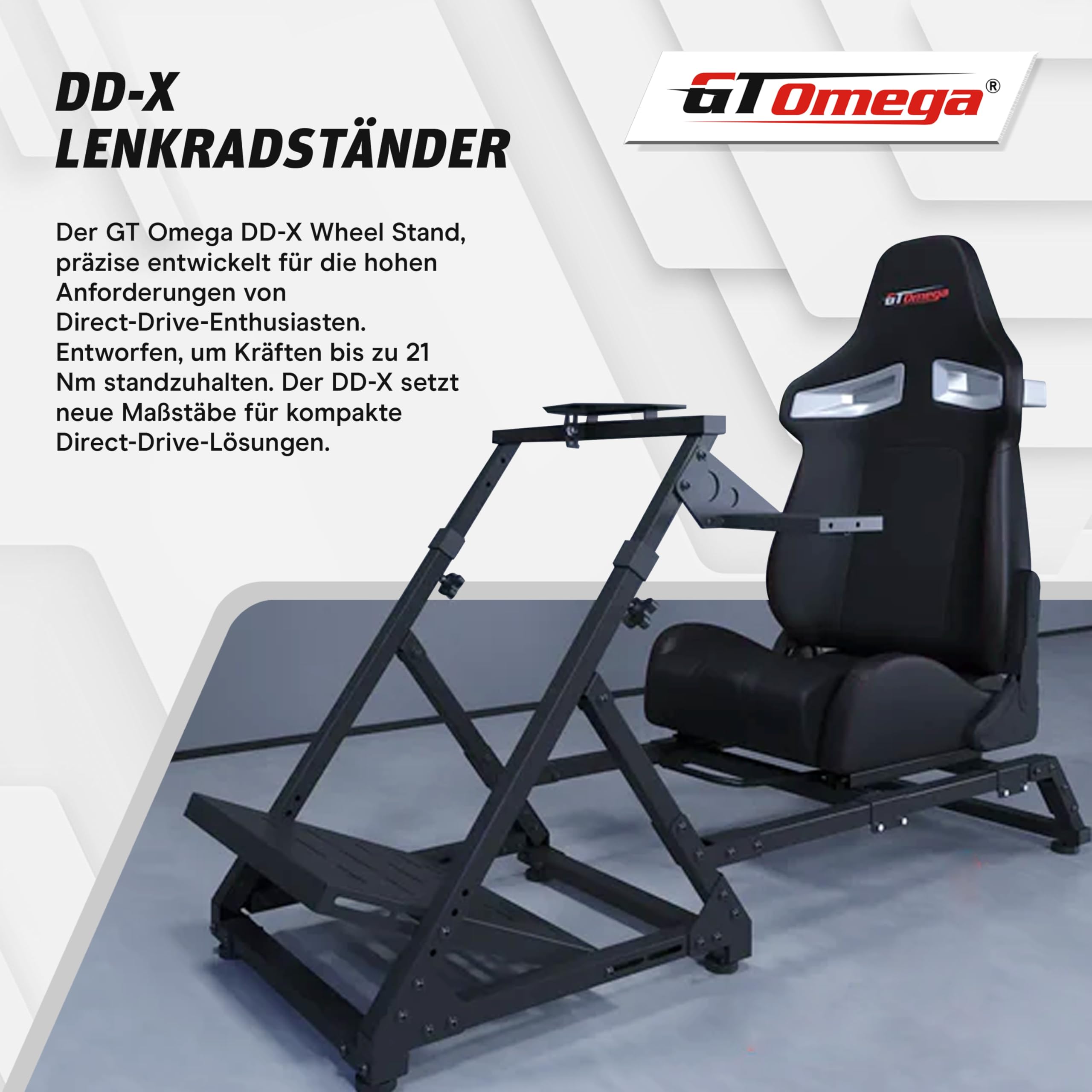 GT OMEGA DD-X Lenkradständer – Ultimative Stabilität, Neigungsverstellbar & Höhenverstellbar, einstellbare Schalthebel-Halterung