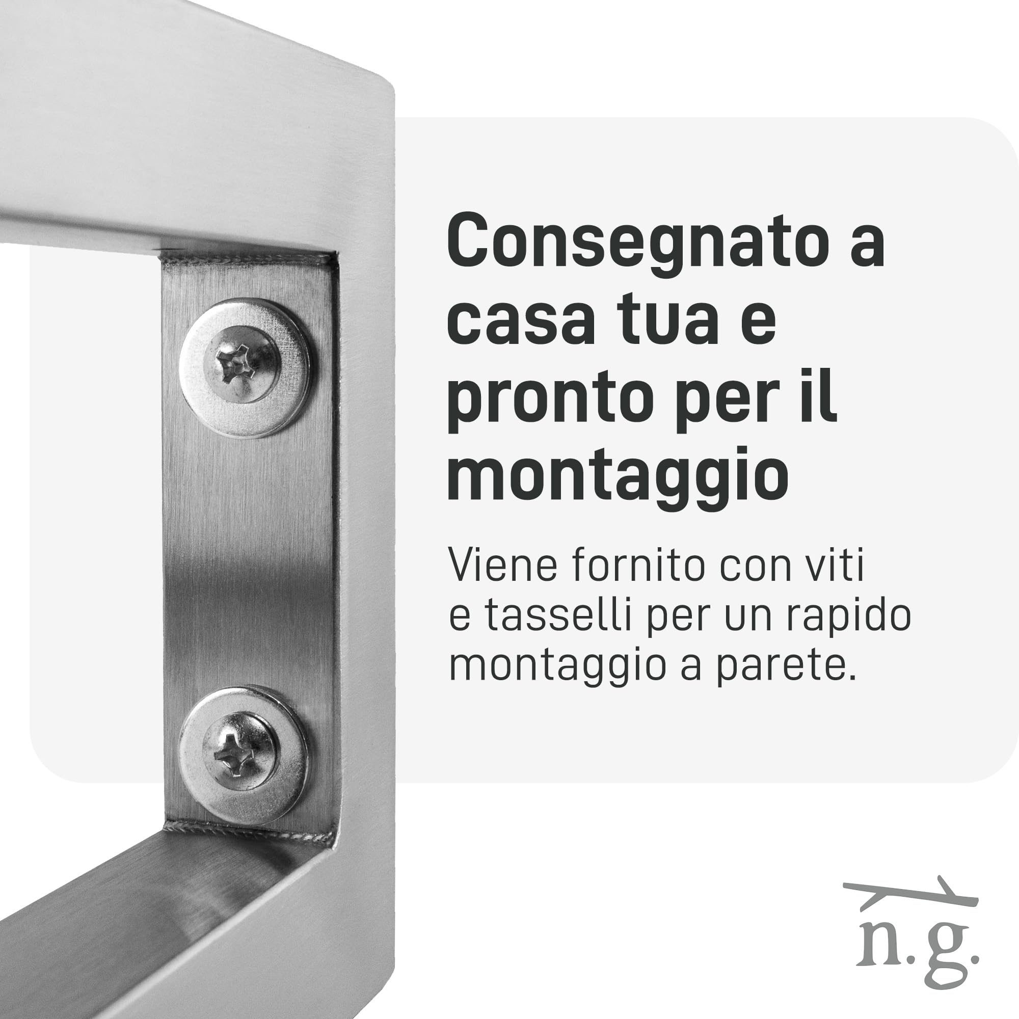 Natural Goods Berlin 2x Staffe per Mensole RETTANGOLO | Montaggio a Parete Semplice | Supporto per Mensola in Acciaio Inox | Supporti per Lavabo e Mensola da Parete | Reggimensola 400 mm