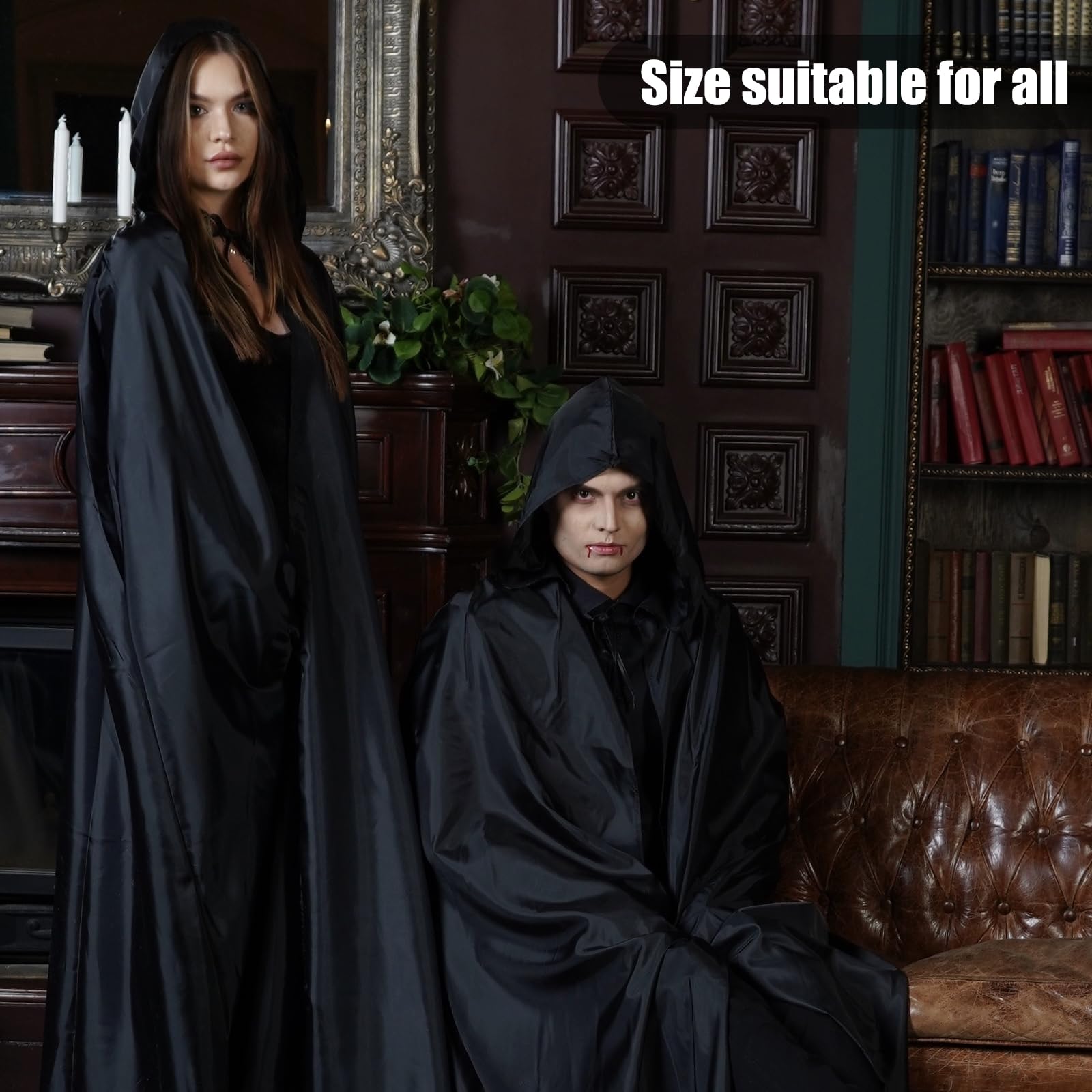 Mantello Vampiro Adulti Unisex - Nero Lungo Fino A Terra Per Halloween - Foto 8