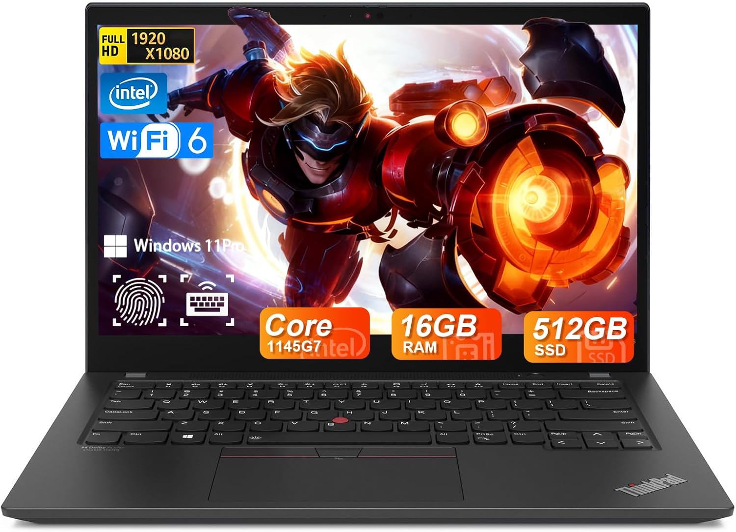 Lenovo Thinkpad T14s Gen2 Laptop, 14in FHD (1920x1080) Windows 11 Pro Lenovo Laptop, Core i5-1145G7, 512GB SSD, 16GB RAM, Fingerprint Reader, HDMI (Renewed)