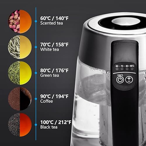 Miniatura 9 de Aigostar Hervidor eléctrico y tetera con control de temperatura e infusor de té, hervidor de agua caliente de 1500 W con temperatura variable,