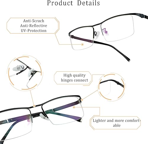 Miniatura 2 de LifeArt Lentes de lectura sin montura de aleación, lentes de bloqueo de luz azul, antifatiga ocular, anteojos para juegos de computadora, gafas de