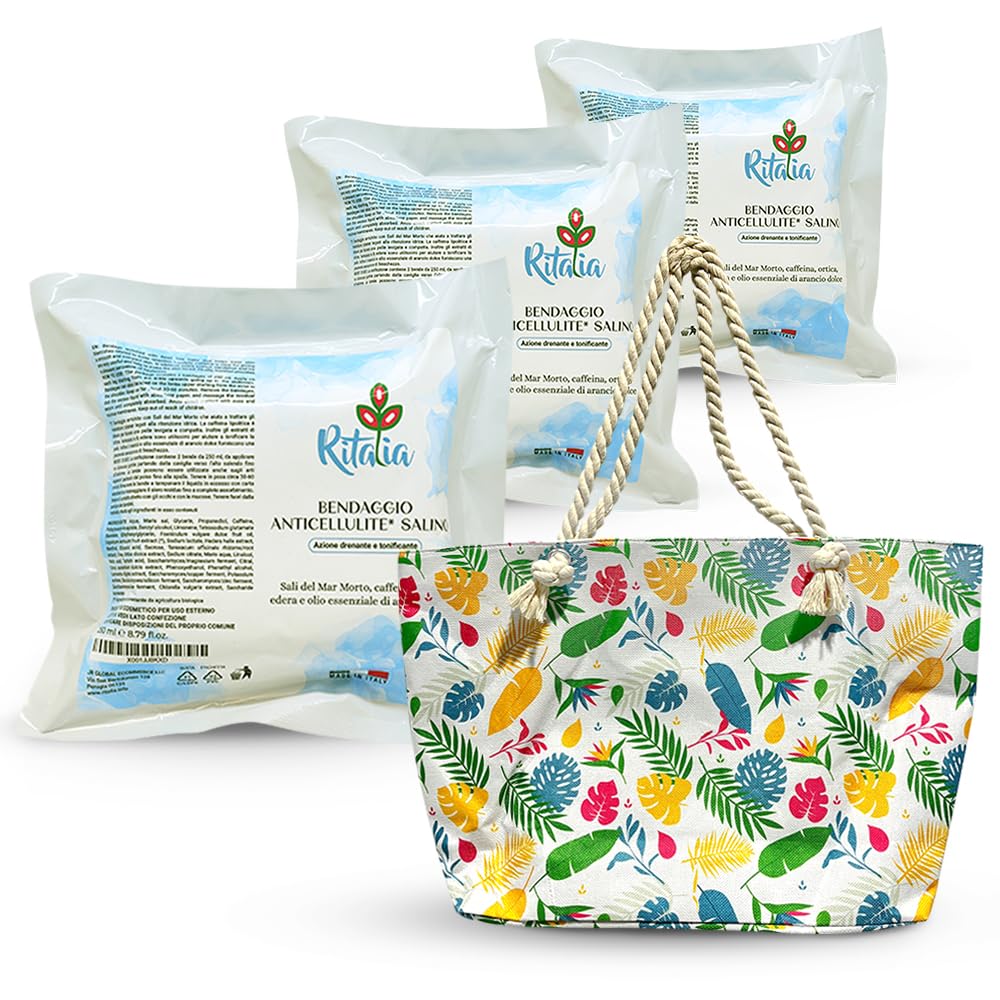 Ritalia Leg Draining Bandages with Dead Sea Salt - 100% Vegan Anti-Cellulite Treatment (Pack of 3)