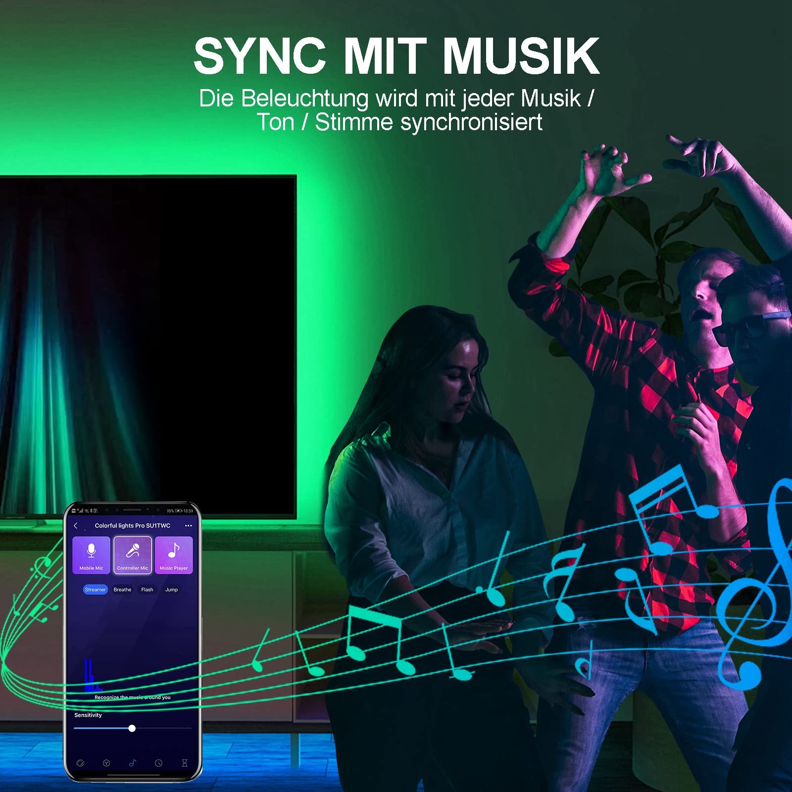 Striscia LED 3 m, striscia LED RGB, retroilluminazione TV per monitor da 40 a 50 pollici, aggiornamento dell'illuminazione USB TV, controllo app, sincronizzazione musicale, decorazione per TV,
