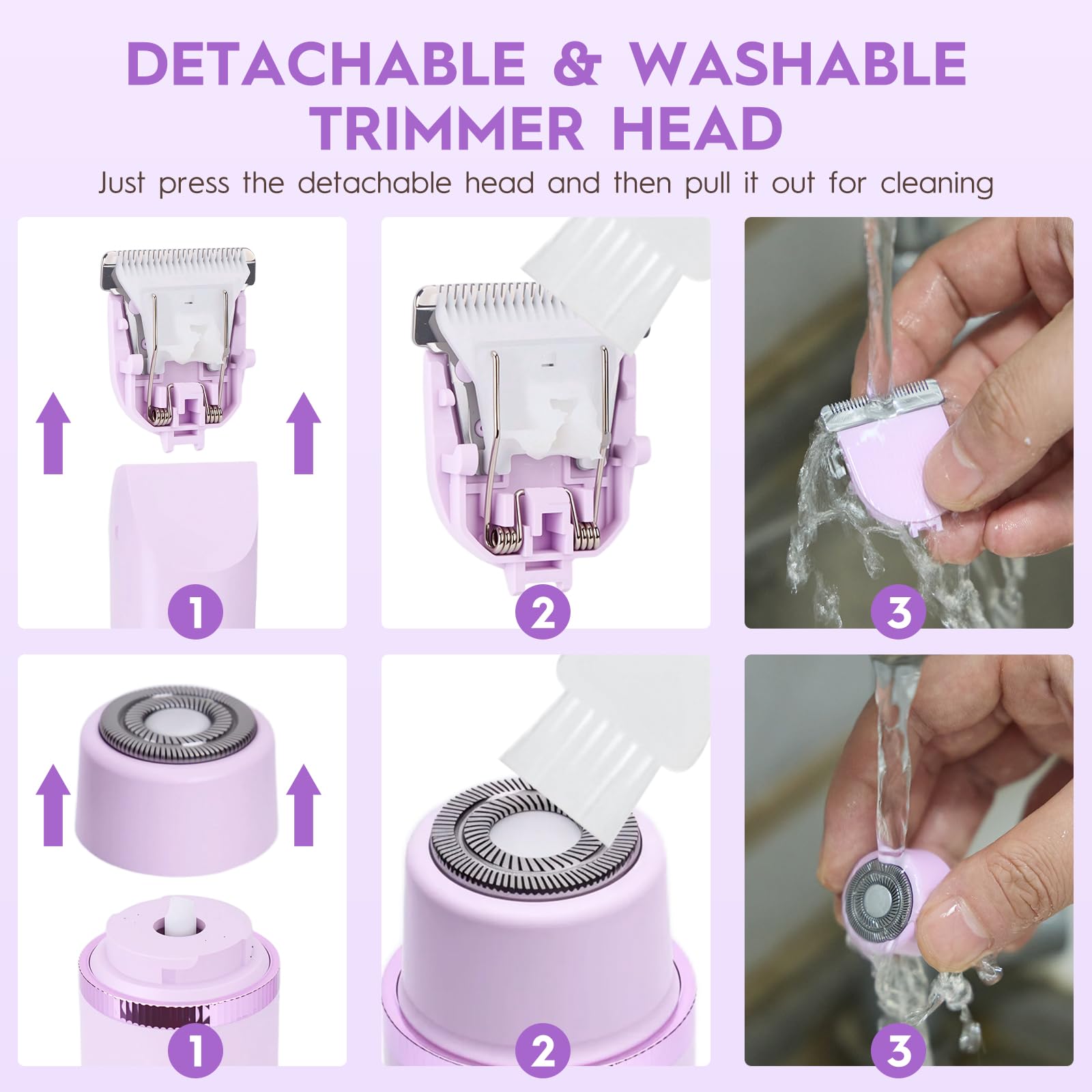 Rasoir Electrique Femme 2 in 1 Violet, IPX7 Étanche Rasoir, Tondeuse Femme Intime Tout-En-Un (Visage, Jambes, Aisselles & Corps), Tondeuse Bikini Rasoir Maillot