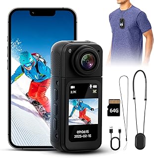 WiFi Action Cam 2.7K 1080P, 180° Drehbares 1,47-Zoll Display & APP-Steuerung, Sportkamera, Motorrad Helm Kamera mit 64GB Karte Vielfältigem Zubehör, Reiten, Outdoor