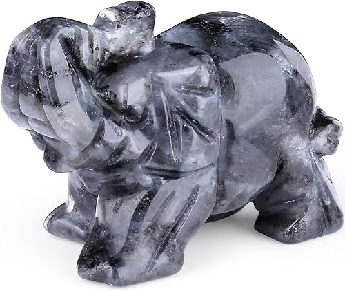 QINJIEJIE Decoración de elefante de cristales, labradorita negra, lindas piedras de escritorio, estatua pulida, piedras preciosas naturales,