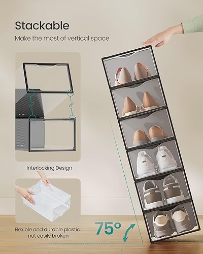 Miniatura 3 de SONGMICS Cajas de zapatos apilables, juego de 12 organizadores de zapatos de plástico con puerta, transparentes, de fácil montaje, 9.1 x 13.1 x 5.6
