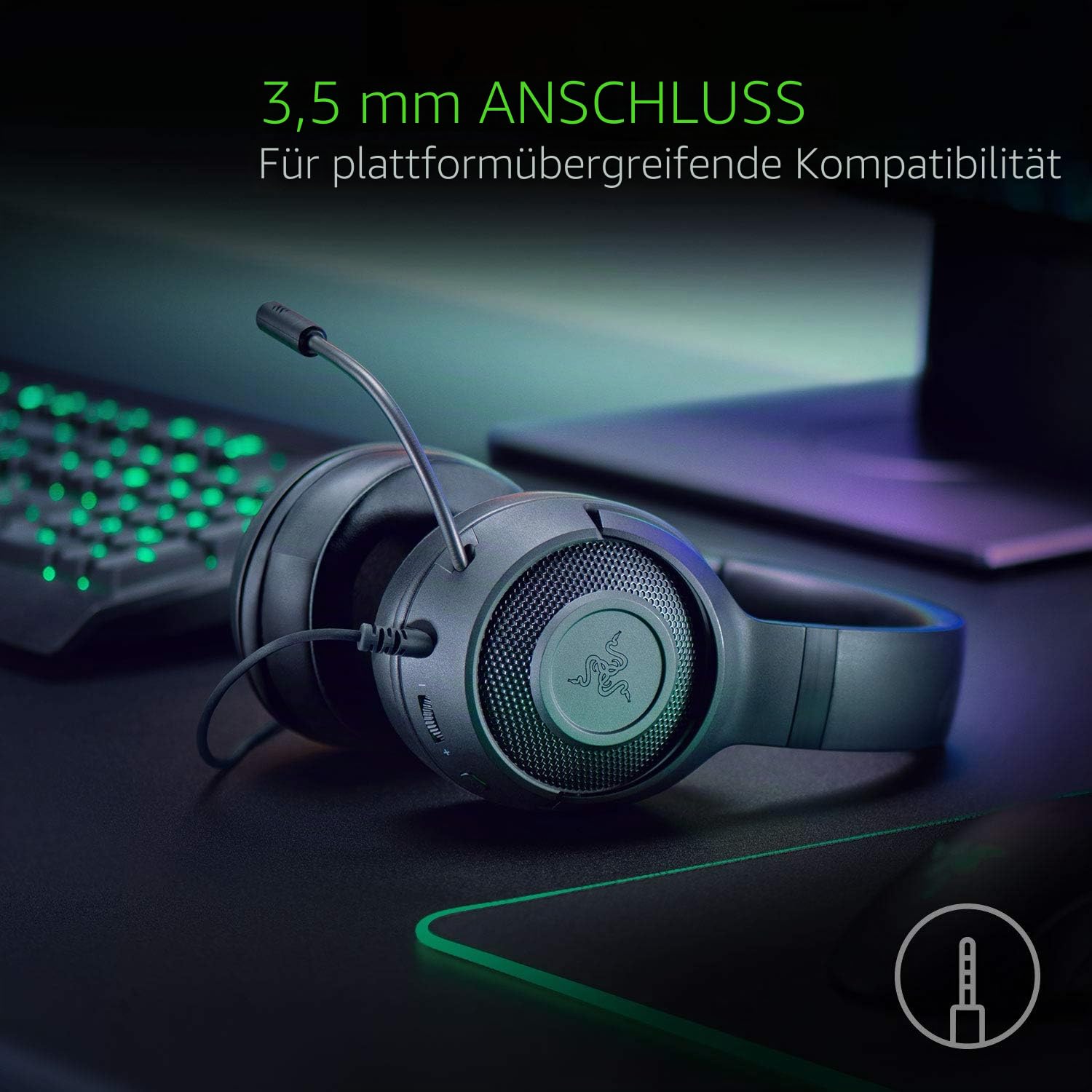 Razer Kraken X - Ultralight Gaming Headset (mit 7.1 Surround Sound, leichtem Rahmen, biegbarem Mikrophon - für PC, Xbox, PS4, Nintendo Switch) schwarz