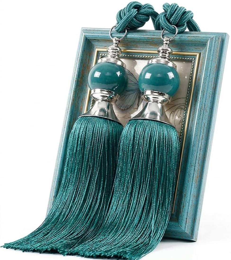 Curtain Tieback, Curtain Tie Backs, Tassels with Color Ball Design, Braided Tassel Rope for Door and Window Curtains, 24 Inches Long, Set of 4, Peacock Blue-image-8