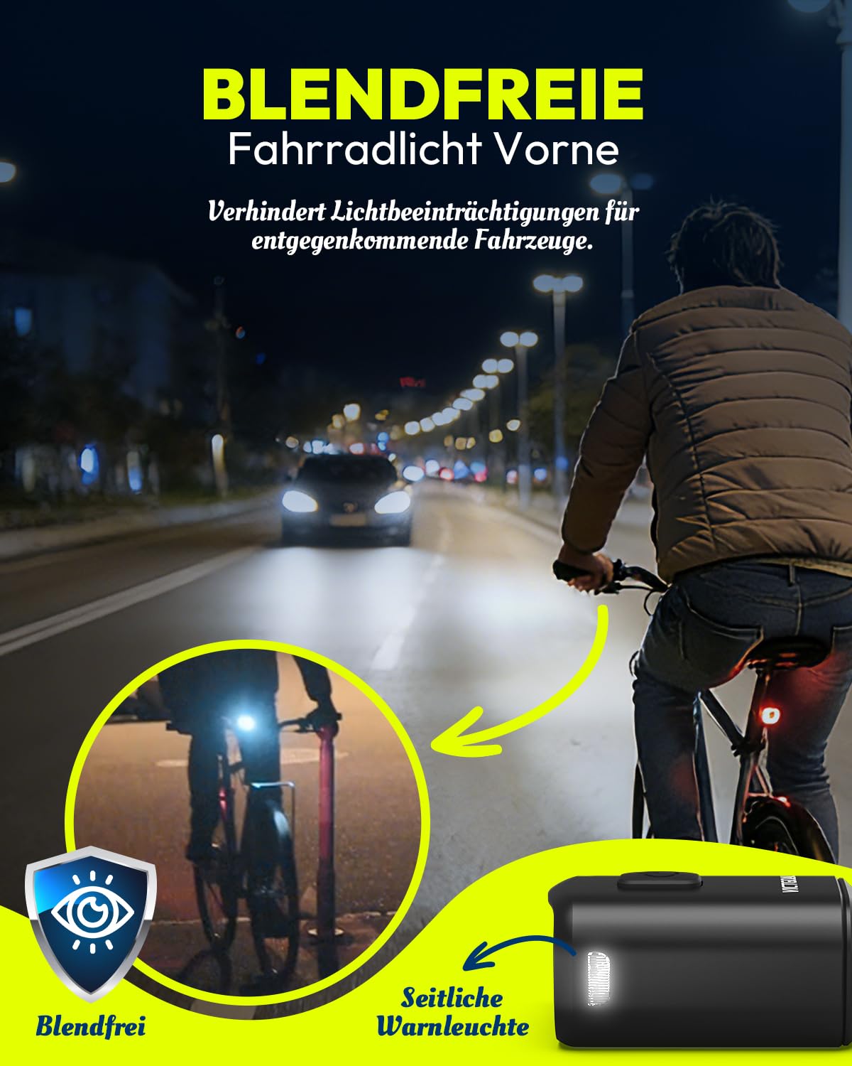 VICTGOAL Fahrradlampe Set StVZO Zugelassen, 50 Lux Fahrrad Lichter LED Set mit IPX5 Wasserdicht, Fahrradbeleuchtung Set Fahrradlicht USB C Aufladbar für Nachtradfahren