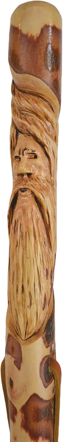 Hand Carved Wood Spirit Walking Stick, Up to 60" Dogwood Hiking Stick