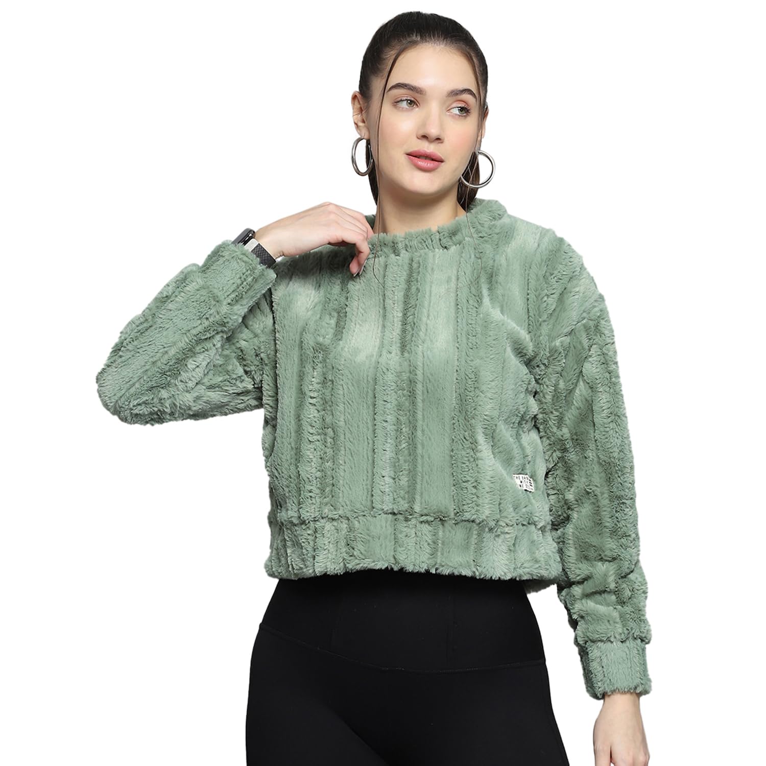 from house of Monte Carlo Solid Green Round Neck Full Sleeve Sweatshirt for Womens-image-20