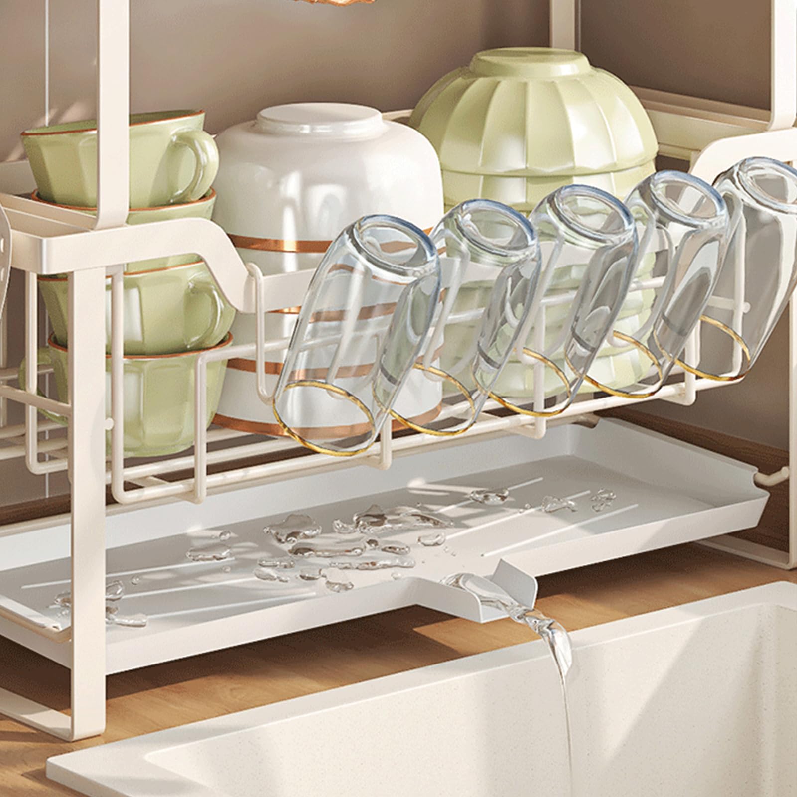 Escurreplatos 2 Niveles Vertical Fregadero Cocina Ahorro Espacio Blanco | Estrecho Escurre Platos Pequeño Vertical sobre Fregadero para Cocina, Ahorra Espacio para Fregadero y Encimera