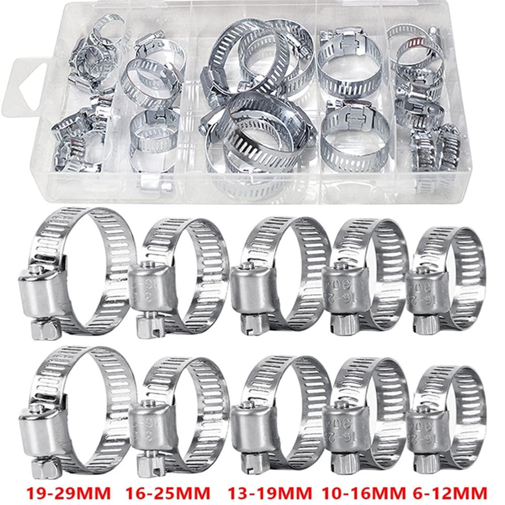 Lot de 5 colliers de serrage circulaires en acier inoxydable pour tuyau d'air, eau et carburant - 1/10 pièces (5 pièces, 10 à 16 mm)