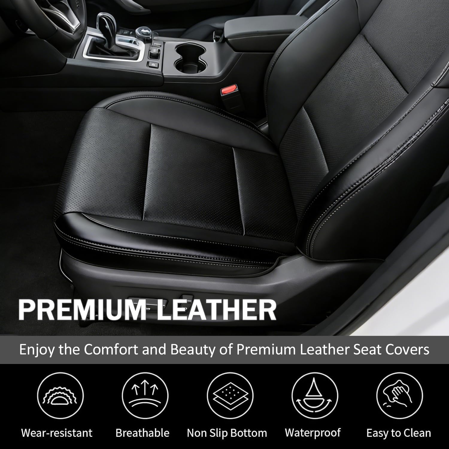 NLQR Front Passegner Side Bottom Replacement Seat Cover Perforated Microfiber Leather Black Compatible with Subaru Outback Legacy 2015 2016 2017 2018 2019