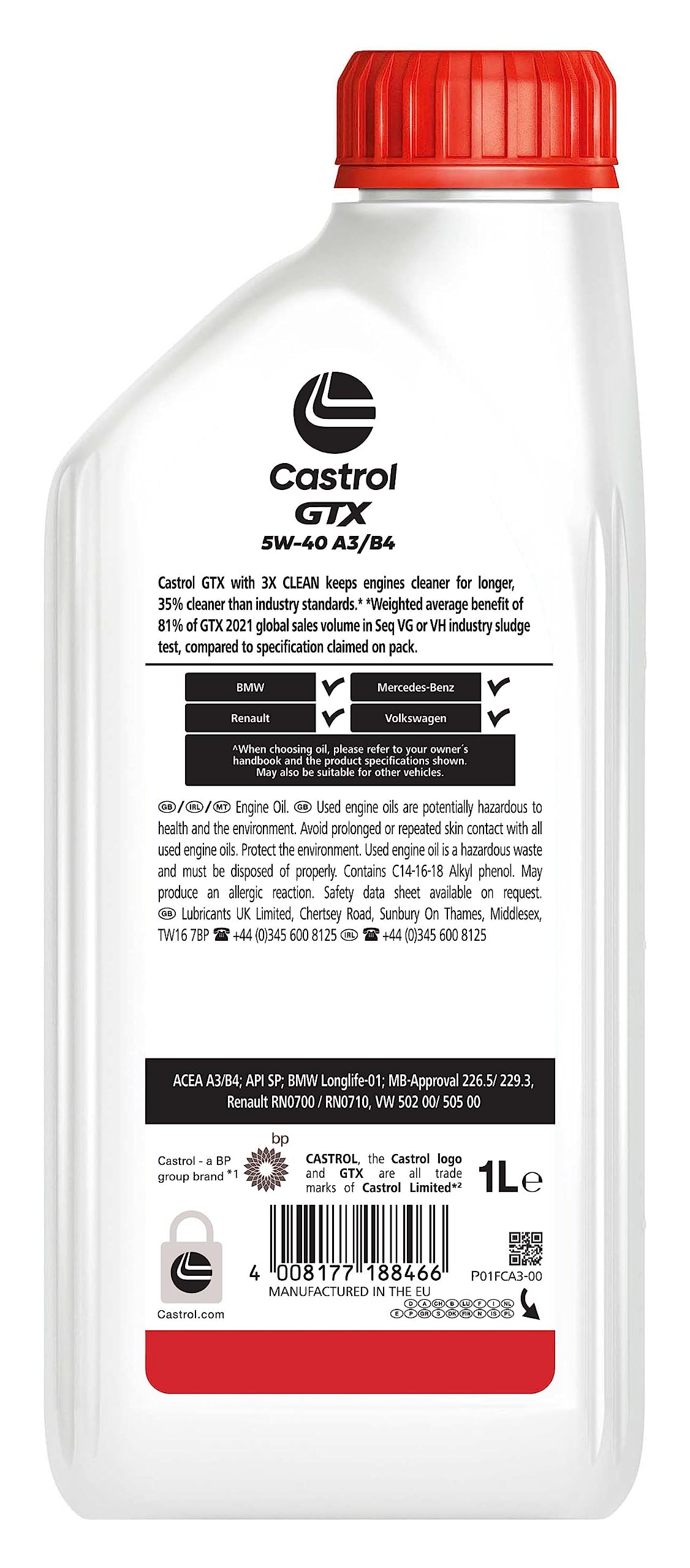 Castrol GTX 5W-40 A3/B4 Motoröl, 1L – Ansicht 2