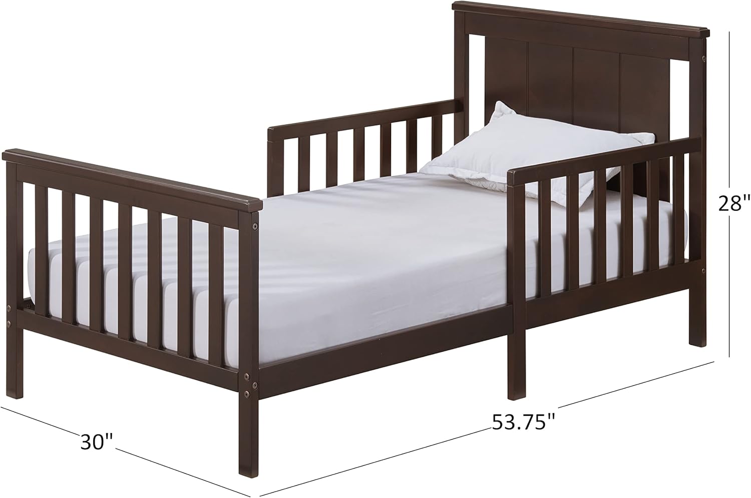 Oxford Baby Lazio Wood Frame Toddler Bed with Guardrails and Straight-Line -Headboard, Espresso Brown