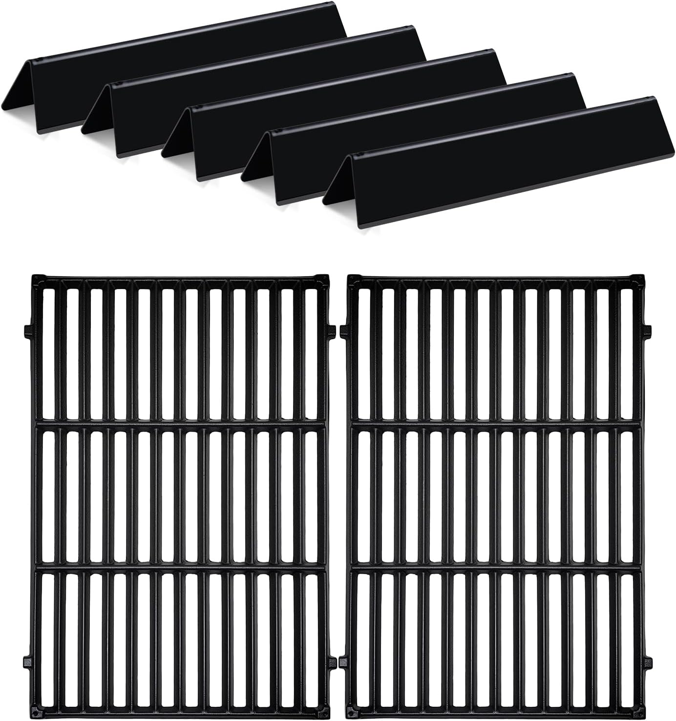 5PACK Porcelain Steel Flavorizer Bars with 2PACK Cast Iron Cooking Grates Grids for Weber Spirit 300 and GS4 Spirit II 300 Series E300 S300 Grill Replacement Parts,69797 68843 7636 7638 Replaces