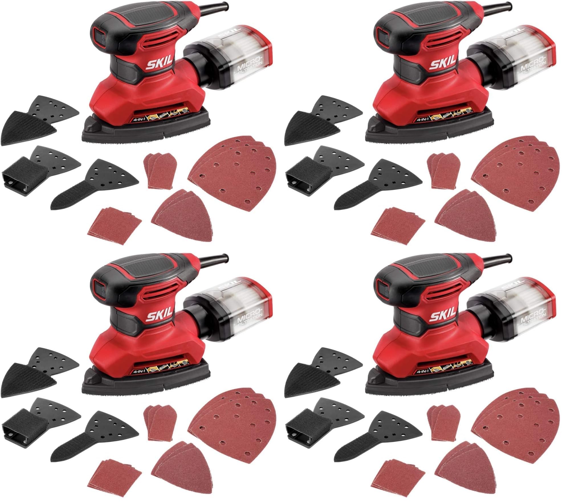 SKIL Corded Multi-Function Detail Sander with Micro-Filter Dust Box 3 Additional Attachments &amp; 12pc Sanding Sheet- SR232301,(Pack of 4)