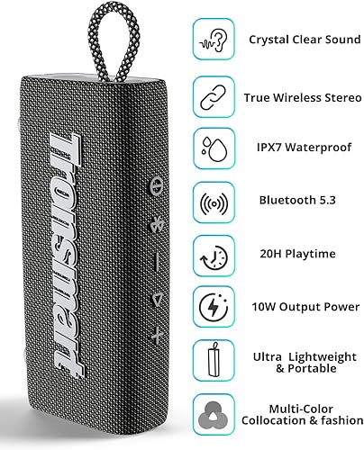 Miniatura 3 de Tronsmart Altavoz Bluetooth portátil, Altavoz impermeable inalámbrico de viaje con salida de 10 W, Bluetooth 5.3, IPX7 impermeable, tiempo de