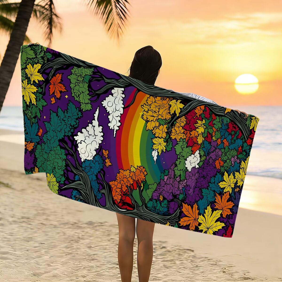 Telo Mare Microfibra, Telo Mare Grande 90x200cm 2 Pezzi, Asciugamano Palestra Donna Asciugatura Rapida, Antisabbia Asciugamano Microfibra, Leggero Asciugamani Palestra per Regalo Donna (Autunno) -4402