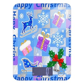 Waterproof Food Scale Cute 11lb/0.18oz, 5kg/5g Blue-Purple Check Merry Christmas Kitchen Supplies Scale with 4 Unit for Spices Soap Making Baking Batteries not Included bascula para pesar