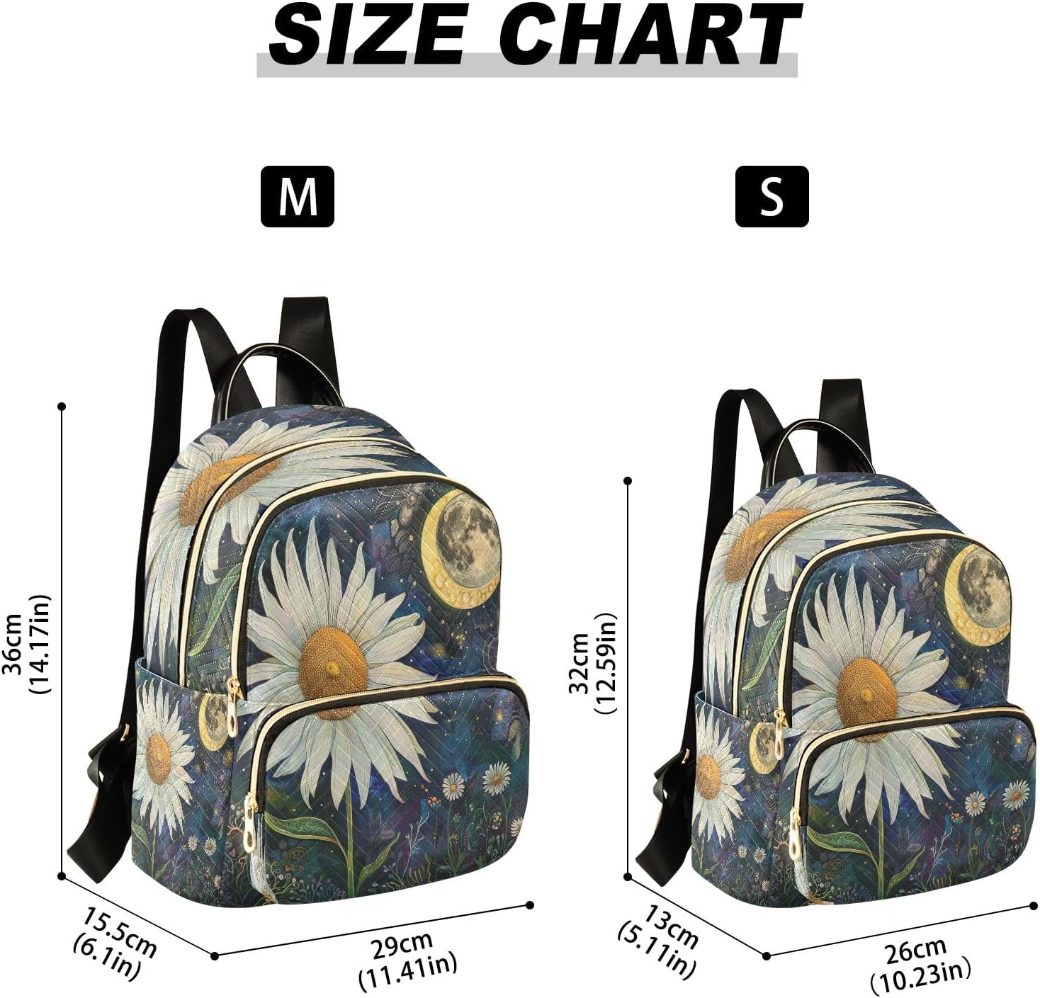 SUABO Daisy Flower Moon Backpack Purse Ladies Rucksack Travel Shoulder Bag Casual Daily Backpack - Image 3