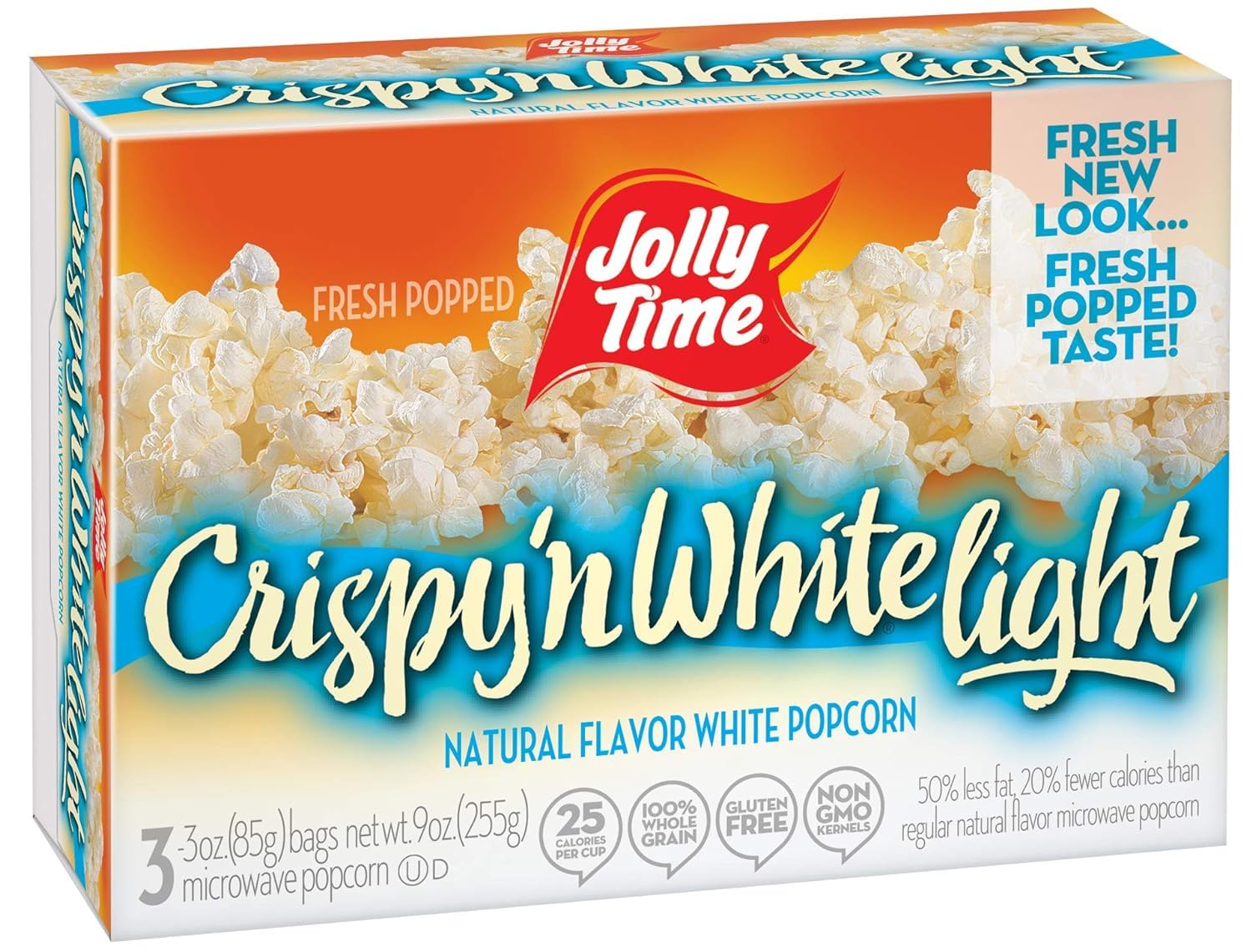 Jolly Time Crispy N White Light Tender Natural Microwave Popcorn 9 oz, 3 ct. box (Pack of 4 boxes)