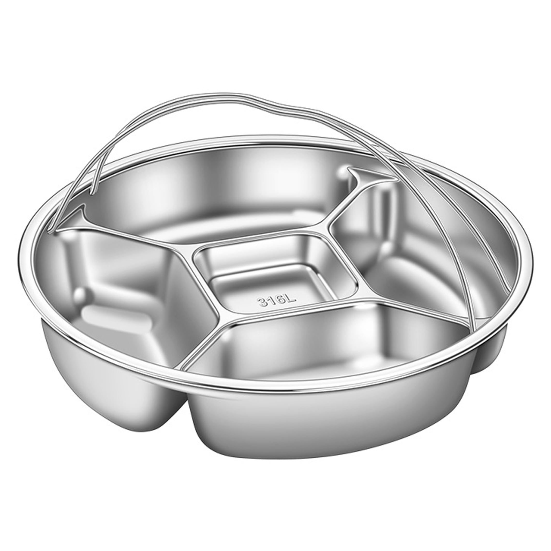 Bemonew Stainless Steel Divided Plates, 5-compartment Steam Plate With Dual Handles For Vegetables, Fish, Meat, Eggs, Heat-resistant Round Portion Control Plate